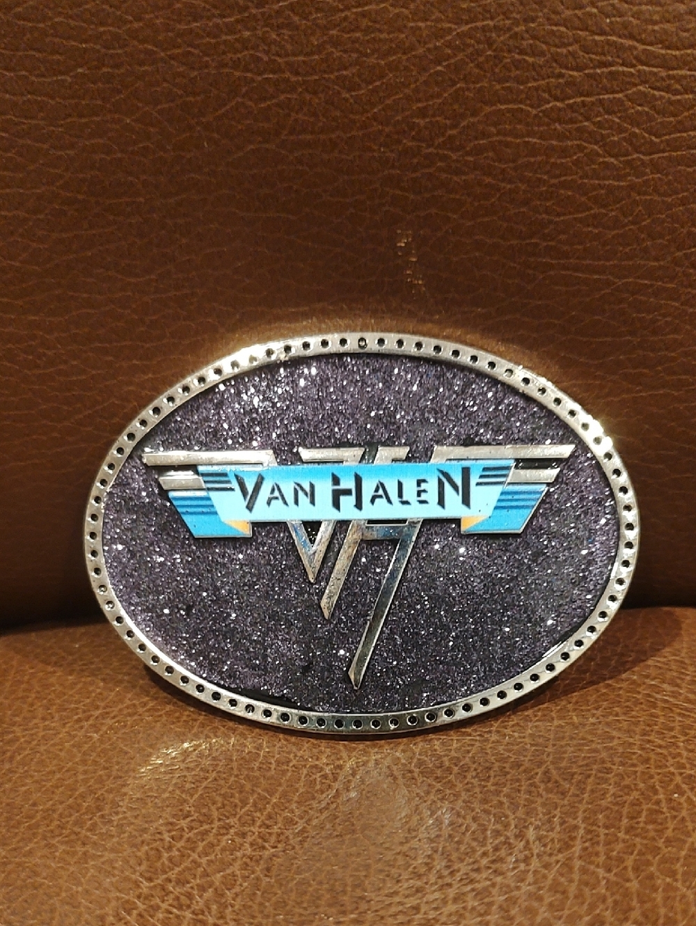 VAN HALEN Blackish Purple Glitter Belt Buckle NEW Like New